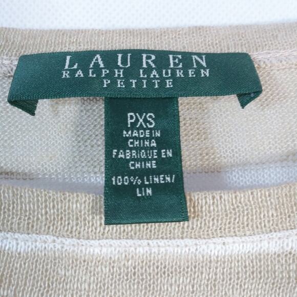 Lauren Ralph Lauren Linen Knit Sweater Pullover Stripe Button Shoulder Size PXS - Picture 4 of 6